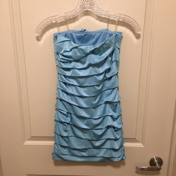 Speechless shimmer light blue strapless mini dress - Picture 3 of 5
